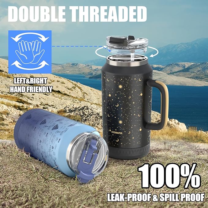 Hydraful 64 oz Tumbler with Handle and Straw