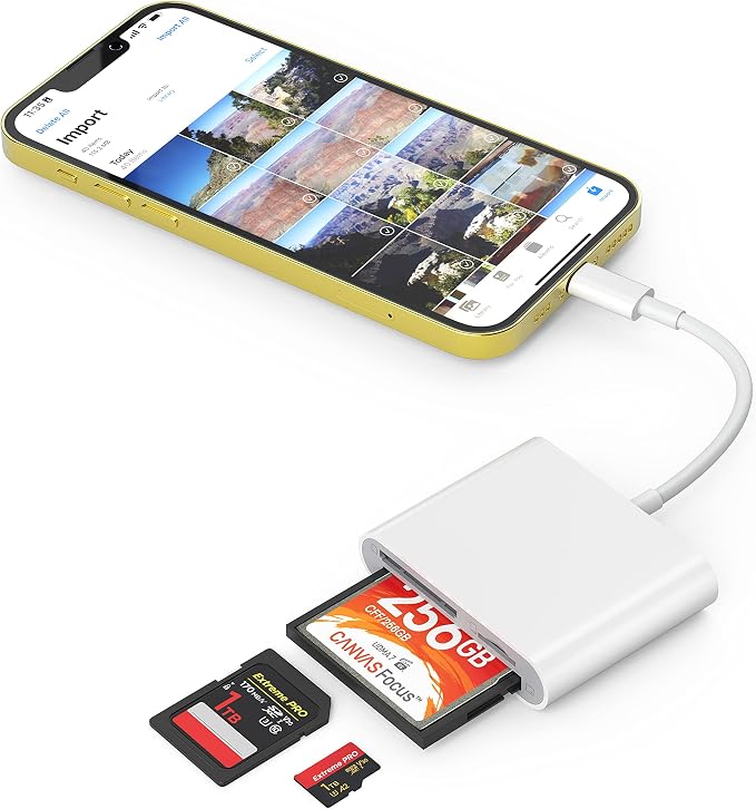CF SD Card Reader for iPhone iPad, 3 in 1 Compact Flash Memory Card Reader