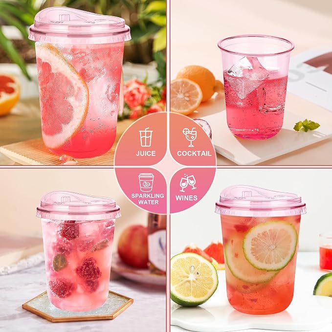 KesaPlan 50 Pack 16 oz Pink Round Bottom Plastic Party Cups