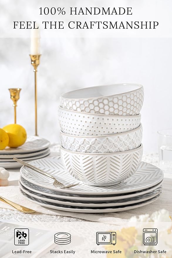 FOBENTA 32-Piece Luxury Dinnerware Set, Complete Plates and Bowls Set