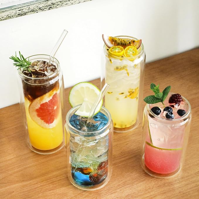 LIBWYS Double Wall Drinking Glass Cups