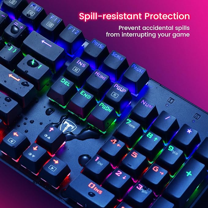 RisoPhy Mechanical Gaming Keyboard, RGB 104 Keys Ultra-Slim LED Backlit USB