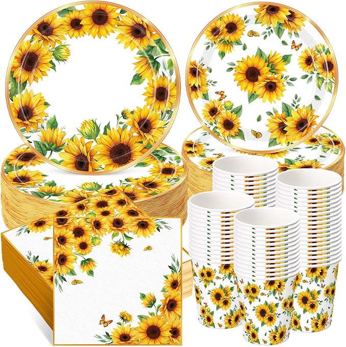 250 Pcs Sunflower Party Decorations Include Sunflower Paper Plates Napkins and
