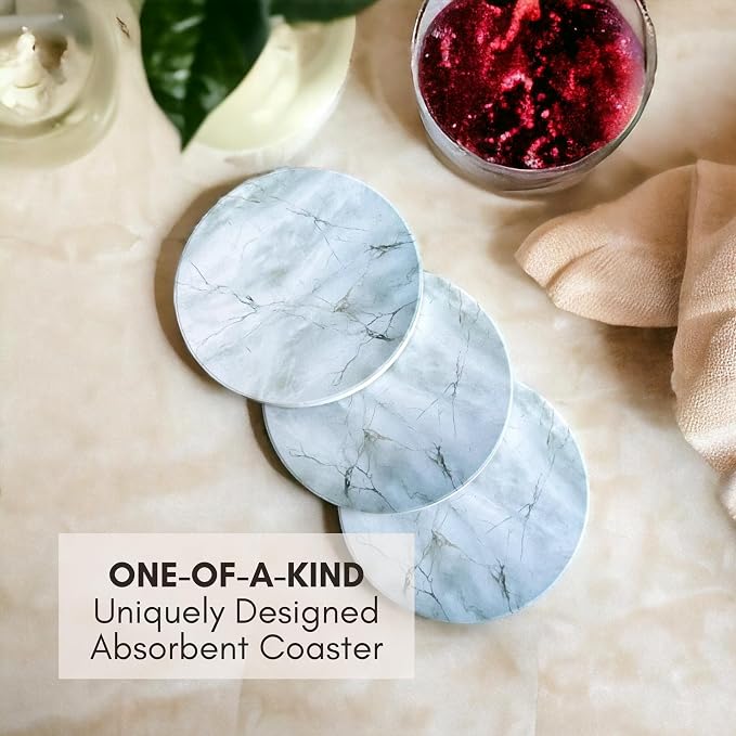 Ceramic Marble Coasters Set of 6, Absorbent Drink Coasters
