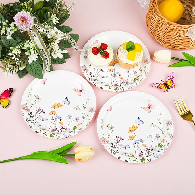 AimFun 48 Pcs Wildflower Paper Plates 9 Inch Disposable Floral Plates |