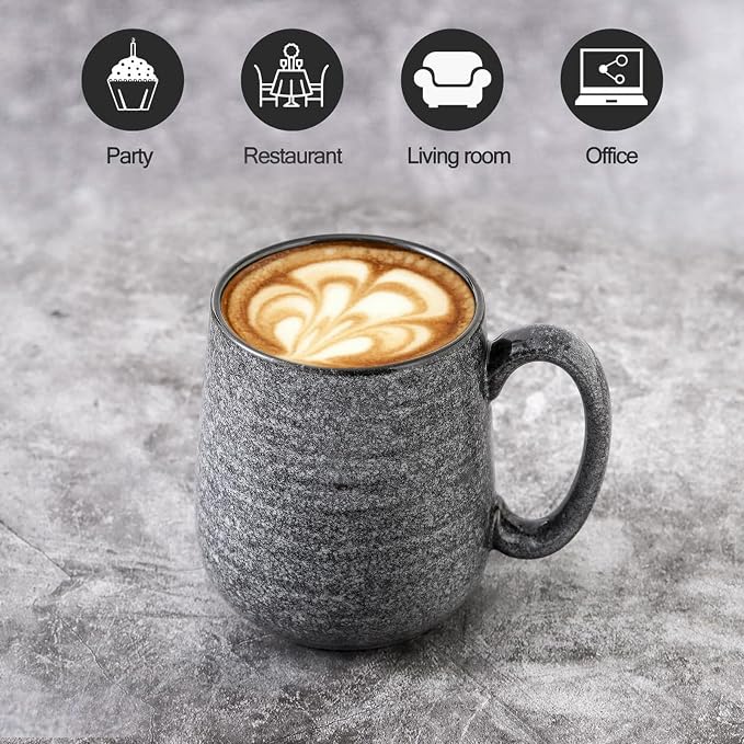 Hasense Dark Grey Coffee Mugs Set of 4, 12oz Ceramic Coffee Cups, Latte Mug
