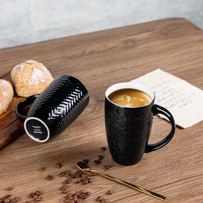 AmorArc 20 oz Large Coffee Mugs Set of 6, Embossed Ceramic Coffee Mugs