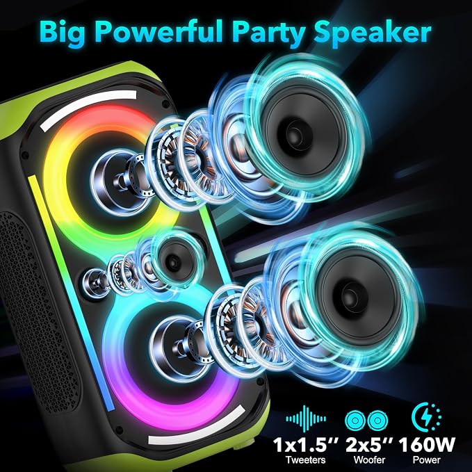 Bluetooth Speaker 160W Loud Wireless Boombox Portable Big Powerful Deep Bass