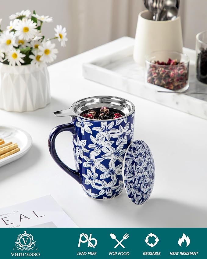 vancasso SELENE Porcelain Tea Mug, 18 oz Porcelain Tea Cup