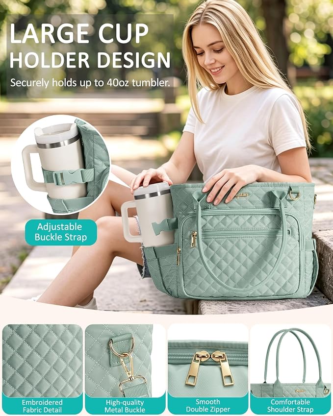 Lunch Box for Women Insulated Lunch Bag Quilted Soft Cooler Tote | 7 Pocket
