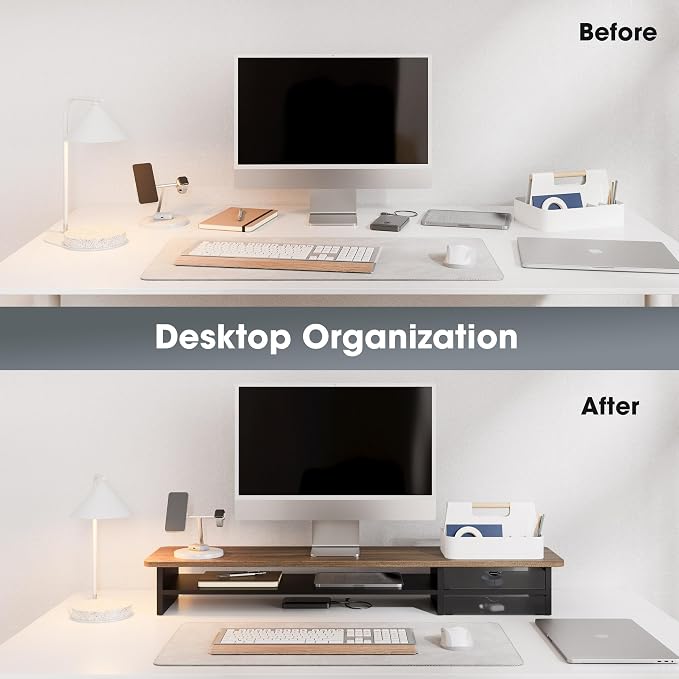 Fenge Monitor Stand, Dual Monitor Riser, 42.5inch Large Desk Computer Monitor