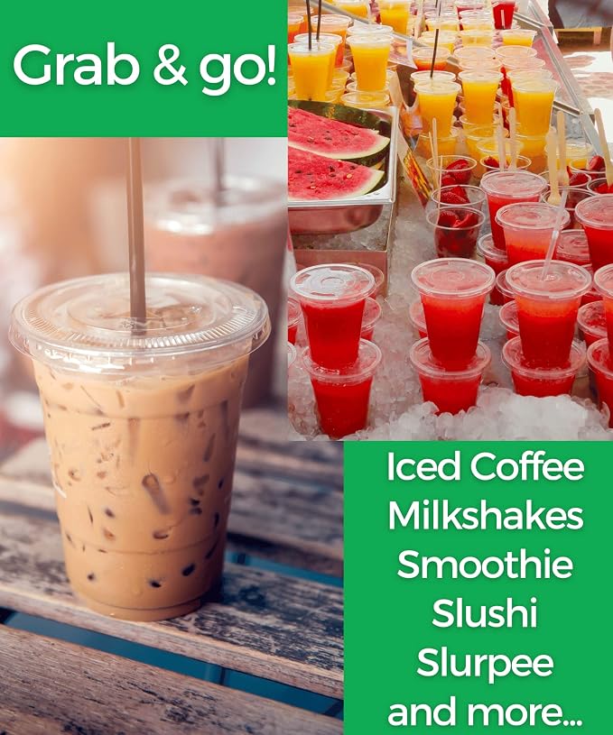 12 oz Clear Plastic Cups with Lids and Straws, Disposable Coffee Cups 25 Sets