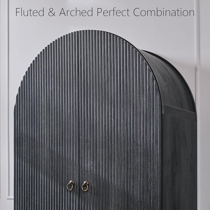 71" Tall Arched Pantry Cabinet, Fluted Kitchen Storage Cabinet