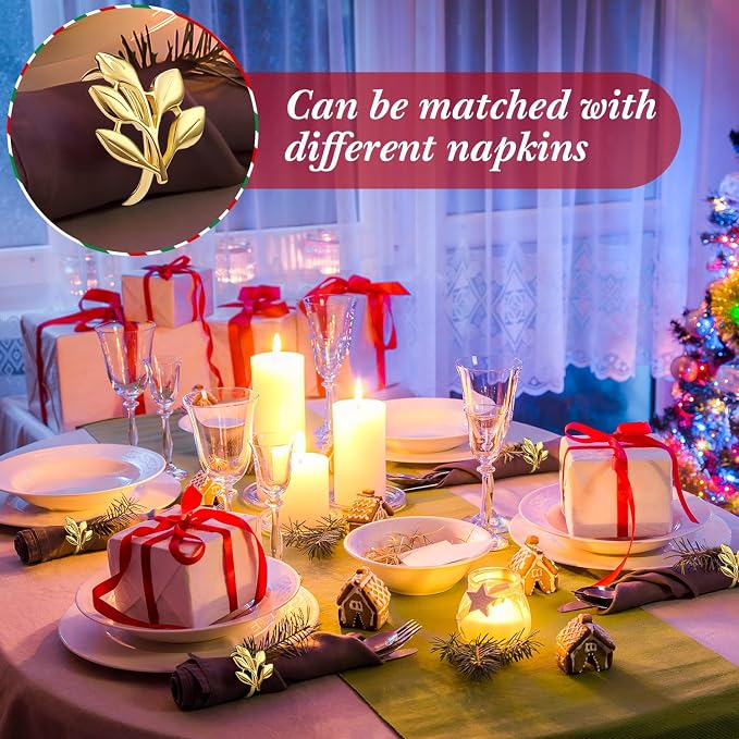 WILLBOND Leaf Napkin Rings Holders Fall Party Napkin Rings