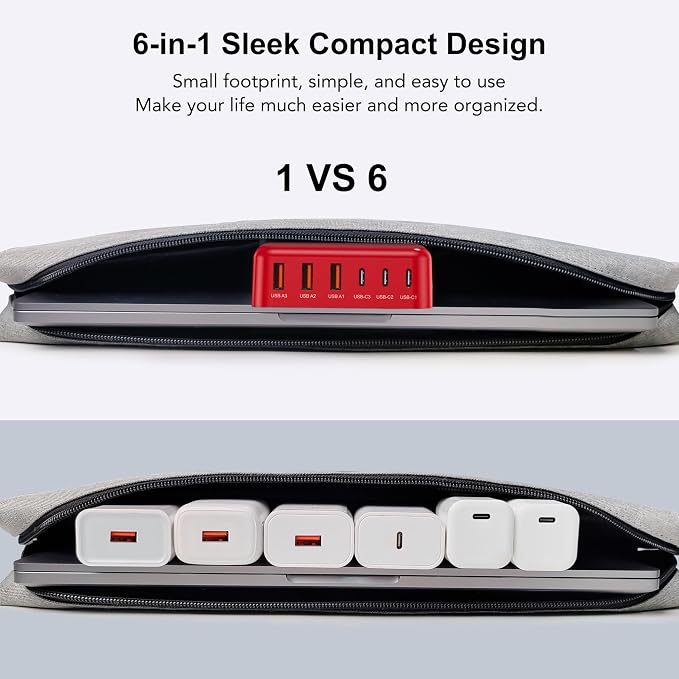 USB C Fast Charger 100W GaN 6 Port Type USB C Charging Station Hub Block Wall