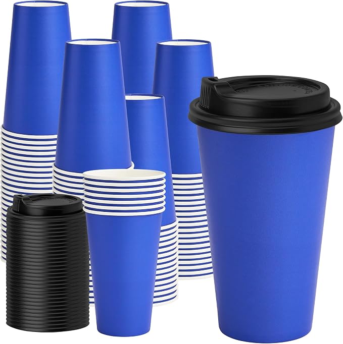 YEEHAW 16 oz Coffee Cups with Lids, 100 Pack | Heat & leak-proof paper