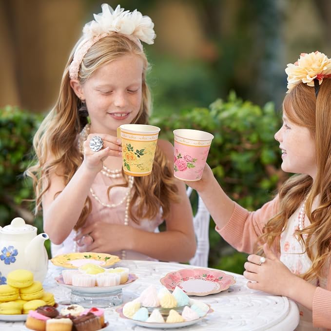 Kochorie 120 Pcs Floral Paper Tea Cups and Saucers 9 Oz Disposable Teacups Bulk