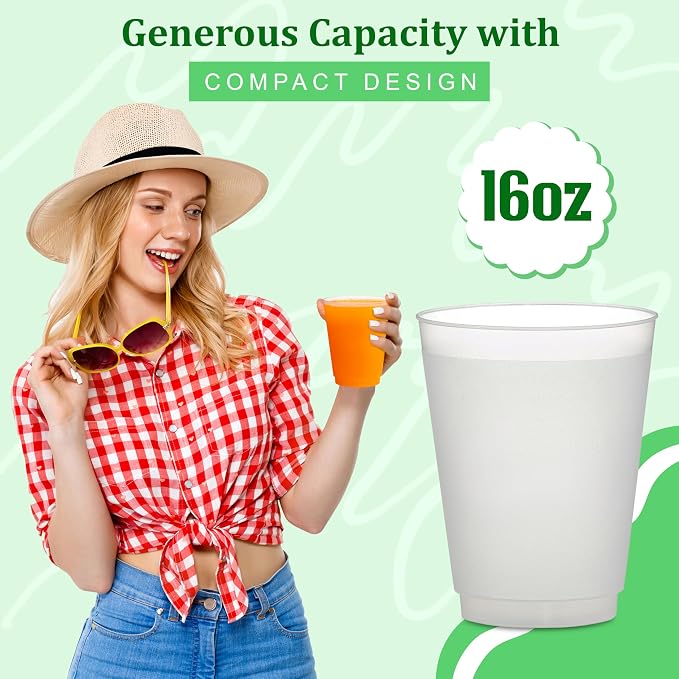 Concession Essentials – 16oz Frost Flex Plastic Cups – Shatterproof Reusable