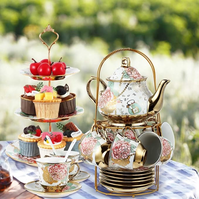 21 Pcs Porcelain Tea Set for Women Tea Party