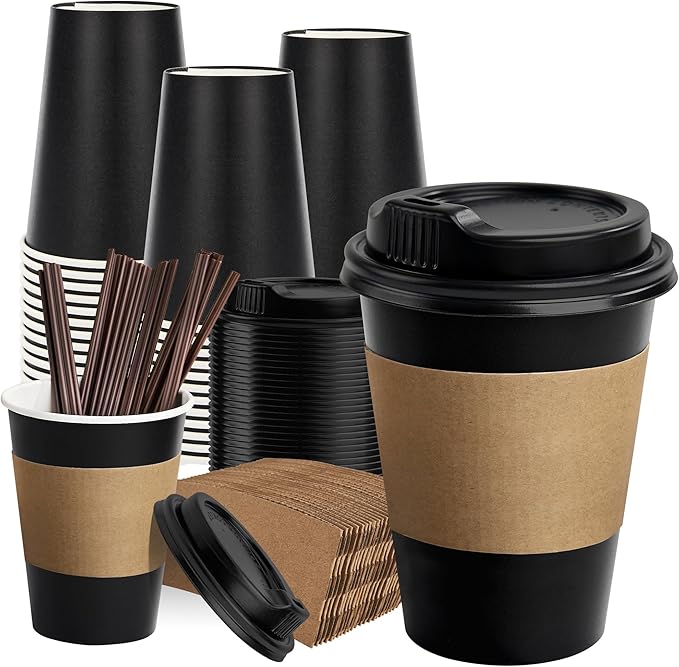 RACETOP 12 oz 50 Pack Black Disposable Coffee Cups