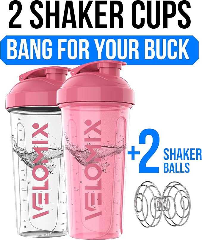 VELOMIX 2 Pack 28oz Protein Shaker Bottle, Leak Proof Shaker Cups