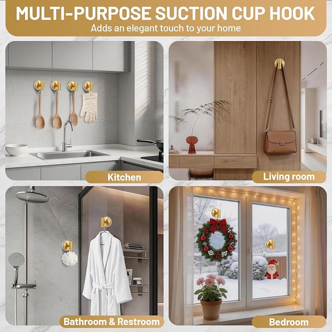 Large Suction Cup Hooks, Heavy Duty 15lb Holds Towel & Robe, No-Drill Shower