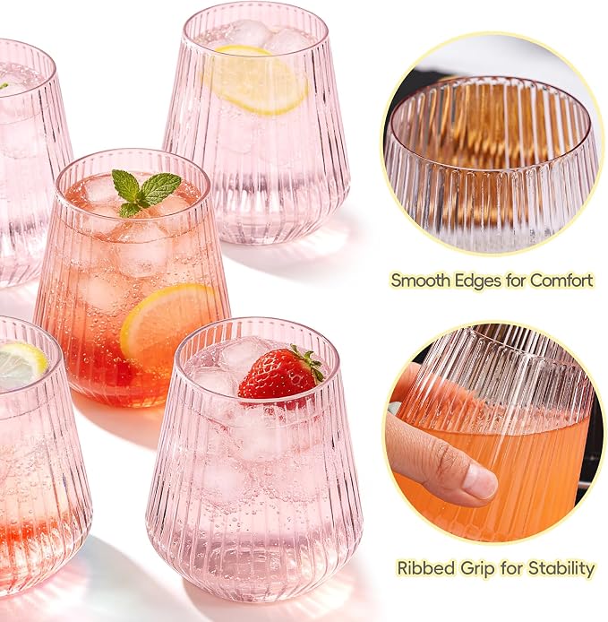 N9R 40PCS Pink Plastic Wine Glasses Disposable, 14 oz Cocktail & Spritz | Pink