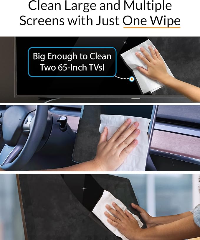 iCloth XL Screen Cleaning Wipes, Lint-Free and Streak-Free, Fast-Drying