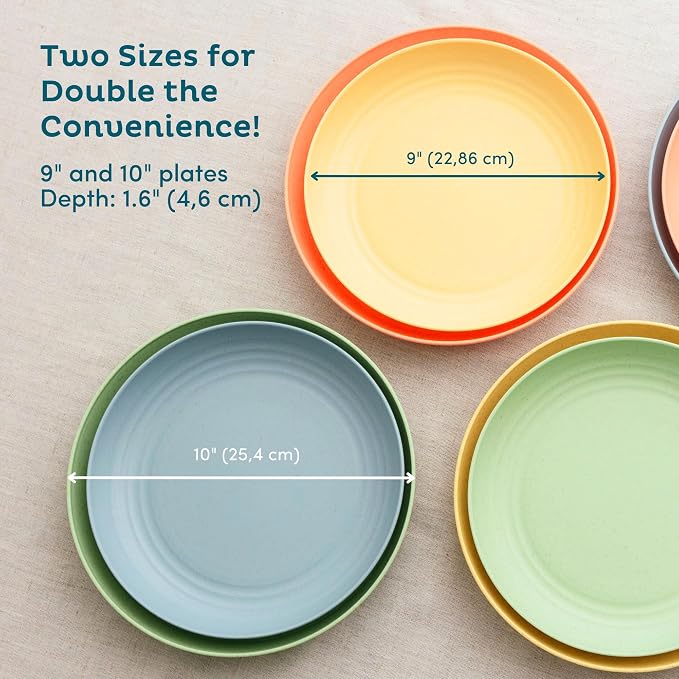 8-Pack Reusable Wheat Straw Plates Set