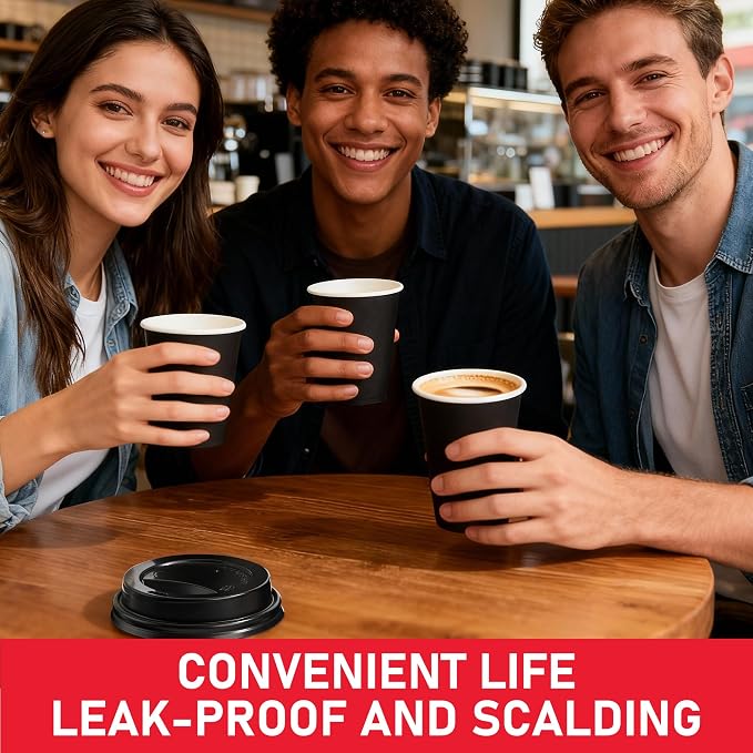 12 oz Paper Coffee Cups with Lids 100 Pack, To Go Cups,