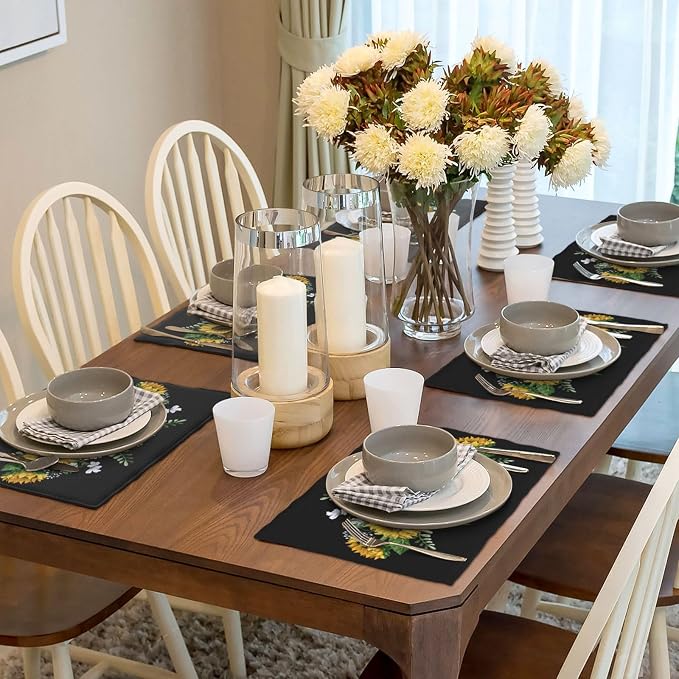 Fiokroo Sunflowers Wild Flowers Placemats Set of 6 Table Mats Table Tableware
