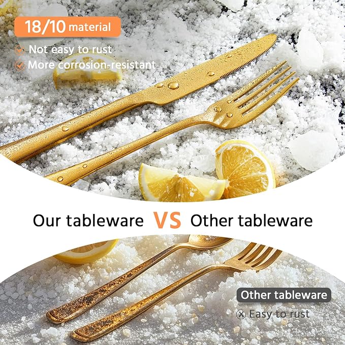 18/10 Flatware set for 4, 20 Piece Gold Stainless Steel Silverware Set |