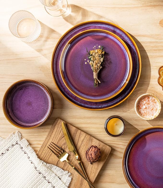 Ceramic Dinnerware Set for 4, 12-Piece Plates and Bowls Set | Lightweight
