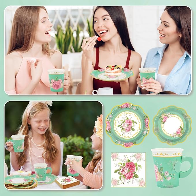 200Pcs Floral Tea Cups and Saucers