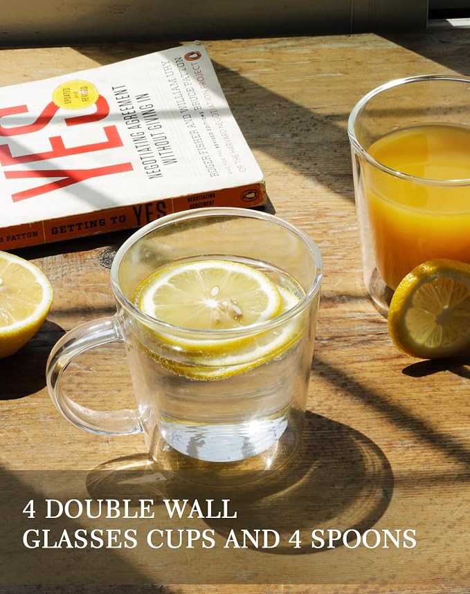 LIBWYS 12oz Double Wall Glass Coffee Mugs, Cappuccino Latte Tea Cups