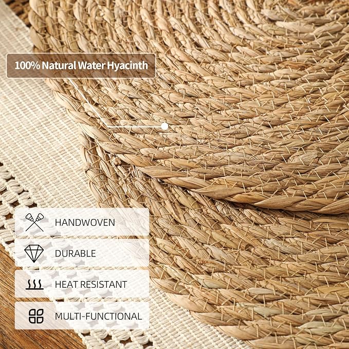 13.8'' Round Woven Placemats Set of 60, Boho Wicker Chargers, Terrekraft |