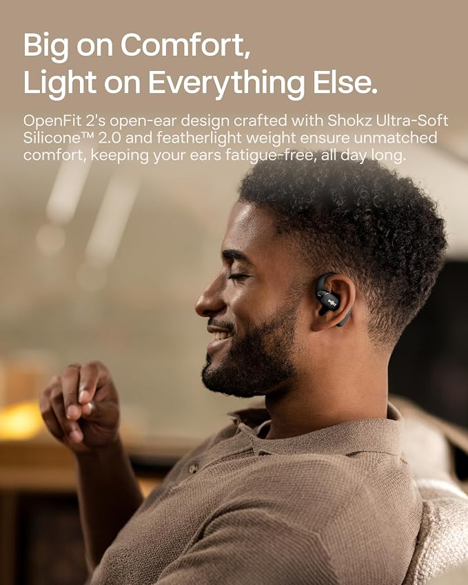 SHOKZ New OpenFit 2 Open-Ear Headphones, True Wireless Bluetooth Earphones