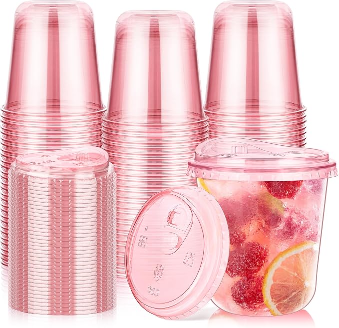 KesaPlan 50 Pack 12 oz Pink Round Bottom Plastic Party Cups