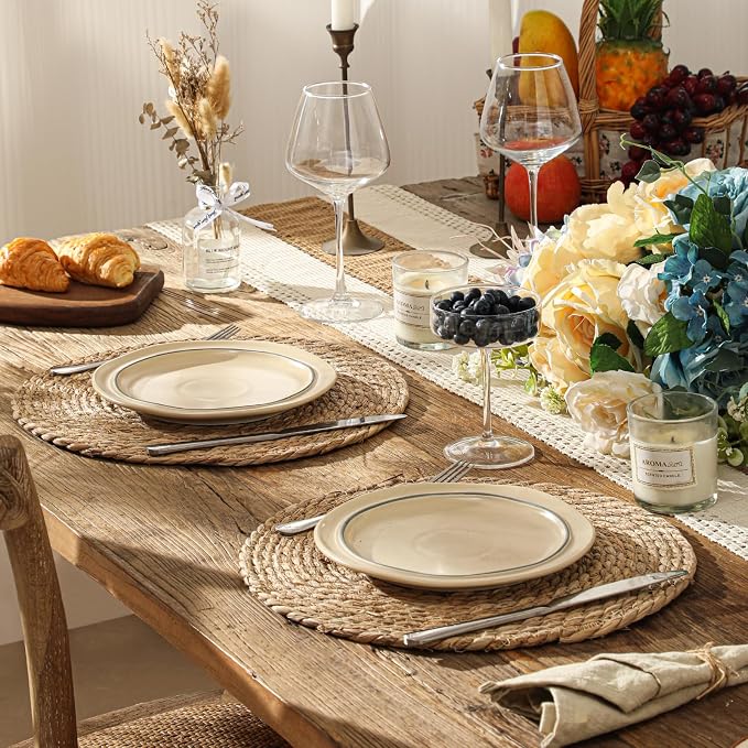 13.8'' Round Woven Placemats Set of 60, Boho Wicker Chargers, Terrekraft |
