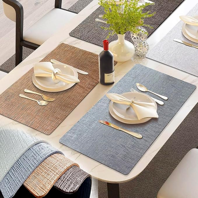 Elegant Placemats and Coasters Set 6, Vinyl Washable Place Mats