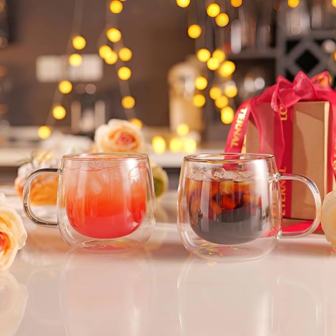 CNGLASS 12oz Double Walled Glass Coffee Mugs, Glass Espresso Mugs