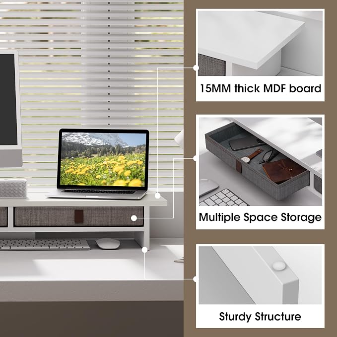 Fenge Monitor Stand with Drawer, 2 Tiers Dual Monitor Riser