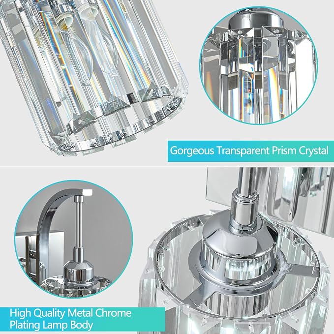 4-Light Crystal Vanity Light, Modern Chrome Bathroom Wall Sconce