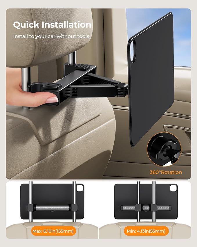 KU XIU Magnetic iPad Holder for Car Headrest, Backseat Tablet Car Mountfor iPad