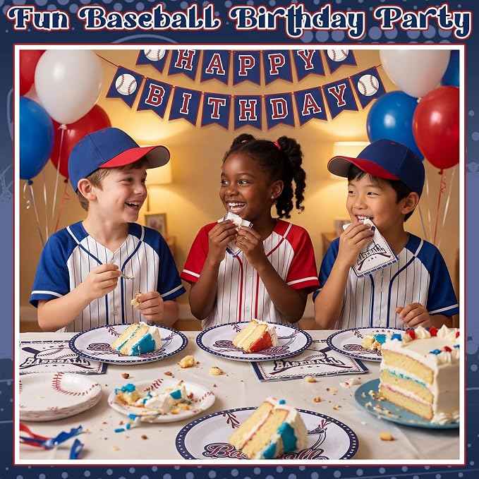 NatNarr 50 Pcs Baseball Plates and Napkins, Disposable Baseball Party Supplies