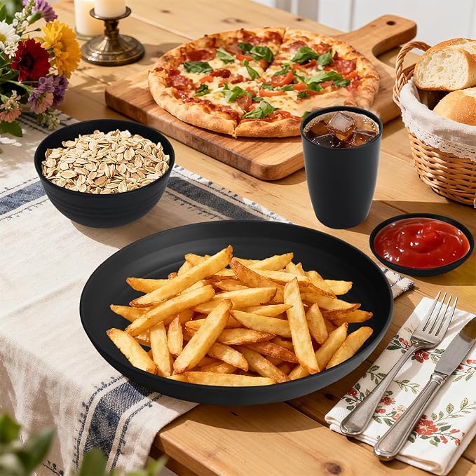 Wheat Straw Dinnerware Sets 16 PCS, Unbreakable Kids Plates and Bowls
