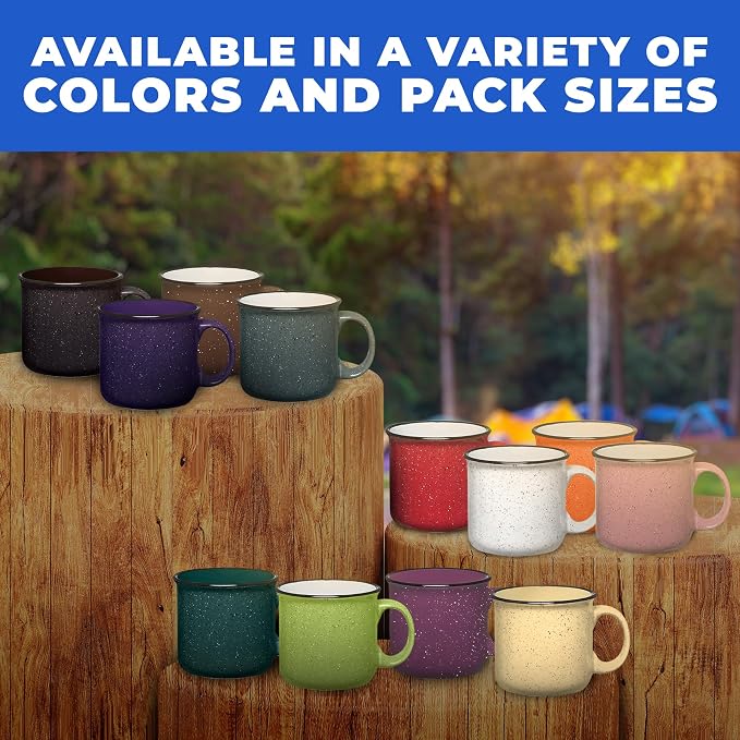 Set of 16 Ceramic Campfire Mugs – 15 Oz, Camping – Customizable
