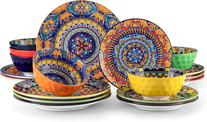 vancasso 18 Pieces Plates and Bowls Set, Bohemian Style Dinnerware Sets Service