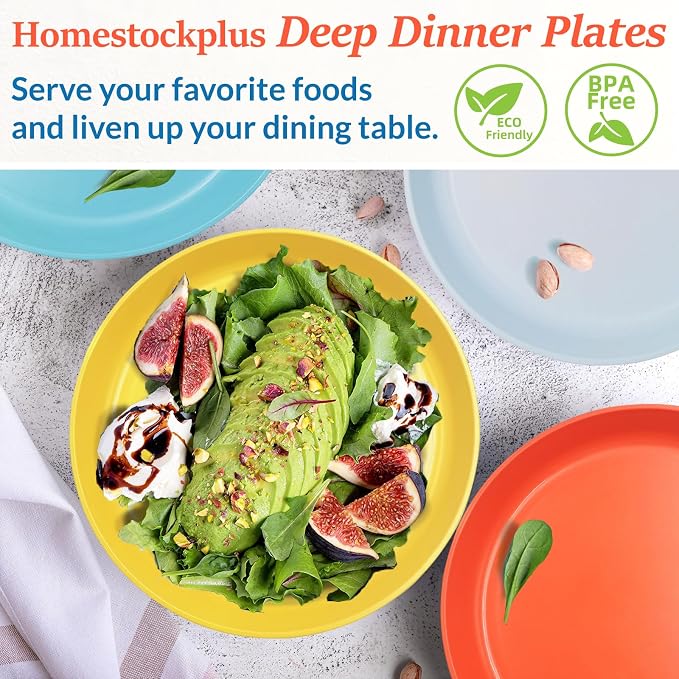 10 Inch Large Plastic Dinner Plates Set of 8 Wheat Straw Plates