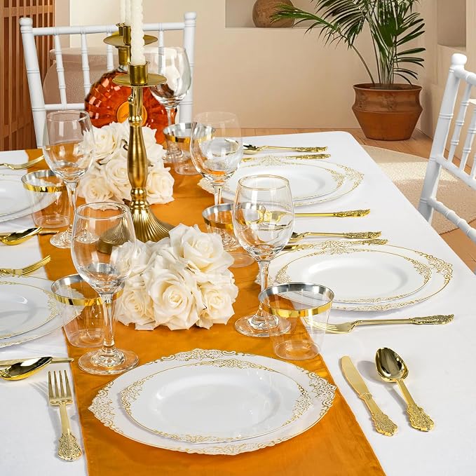Bestluck 175PCS Gold Disposable Dinnerware